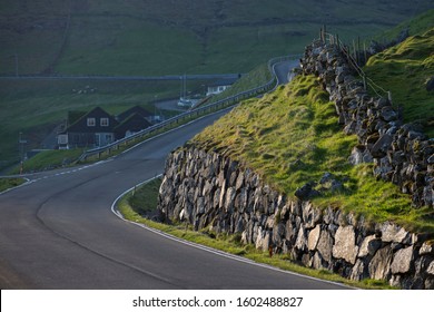 Country Road With Old Stone Walls, Bøur, Vágar, Faroe Islands, Denmark