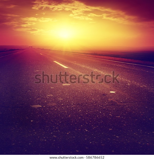 Country road at sunset.\
Vintage style.