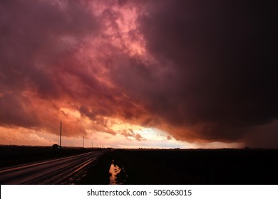 Country Road Under An Evening Thunderstorm In Rock Island County Illinois