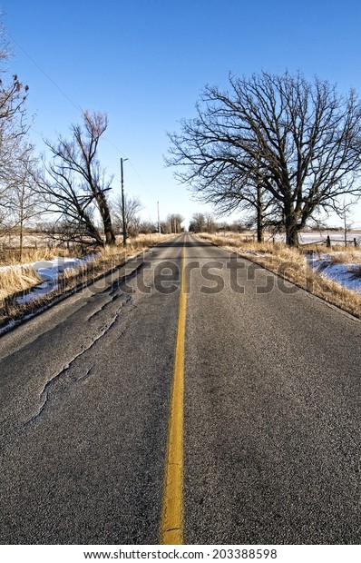 Country road with yellow
stripe