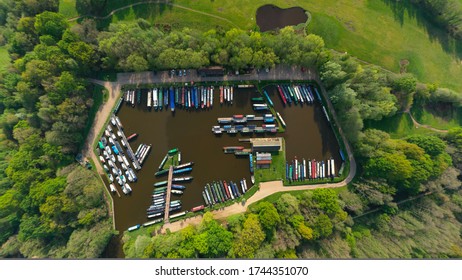 Country Side Canal Lock Boating Aerial View From Above