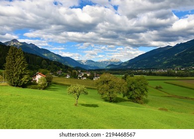 Country Side In Carinthia, Austria Near Greifenburg Village In Drau Valley With Gailtal Alps In Southern Limestone Alps