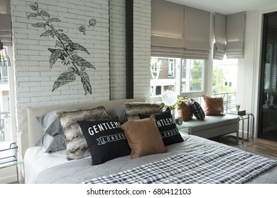 Country Style Bedroom With Brick Wall