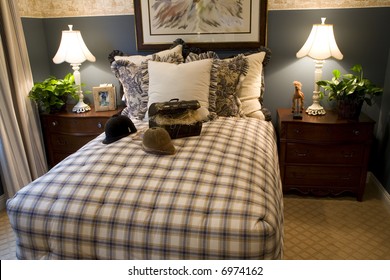 Country Style Bedroom With Equestrian Decor.