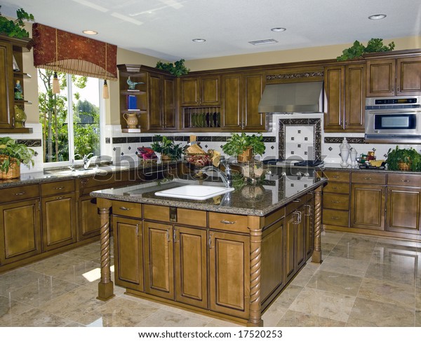 Country Style Kitchen Granite Counters Stainless Stock Photo Edit