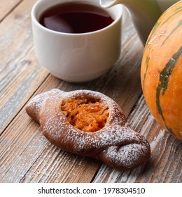 Country Style Pasty, Autumn Seasonal Pumpkin Pie Close Up, Top Appetizing View