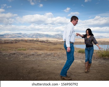 Country Swing Dancing At The Foothill Of Mountains.