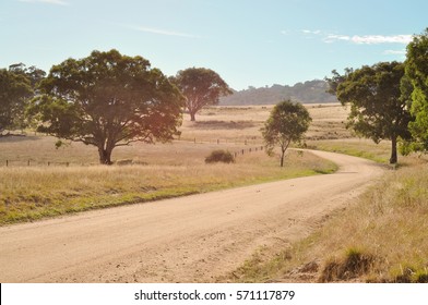 Country Winding Dirt Road In Tallangatta Valley NE Victoria, Australia During Summer