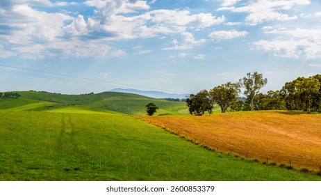 El campo alrededor de la Comarca del Valle de Bega también conocido como la Costa de Zafiro en la Costa Sur de Nueva Gales del Sur, Australia.