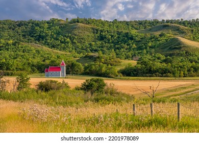 Countryside around St. Nicholas Anglican Church, also known as Little Church in the Valley, near Craven, SK - Shutterstock ID 2201978089