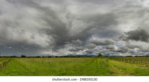 Countryside Landscape With Beautiful Stormy Sky, Nature And Extreme Weather, Natural Environment