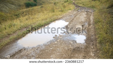 Countryside landscape with a muddy road.
