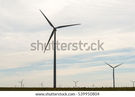 Countryside landscape with wind mils at Valentines wind farm, Tacuarembo, Urguay
