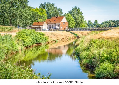 Countryside With The Nete River In Belgium.	