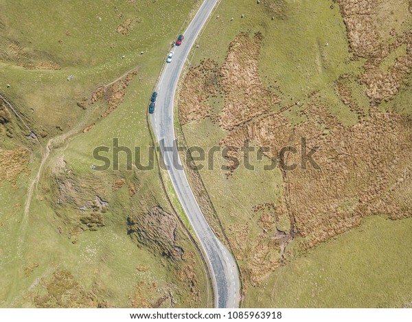 Countryside Road Hills Above Drone Aerial View Landscape\
Edale Peak district\

