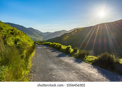 Countryside Road With View On Mountain Valley In Lake District National Park,Cumbria,North West England.British Countryside In Spring,landscape Uk.