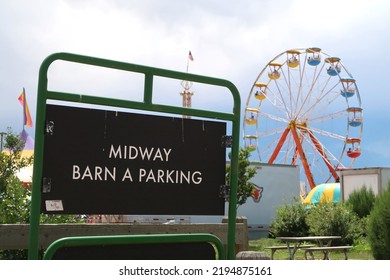 County Fair And Midway Barn Parking Sign. Summer Tradition