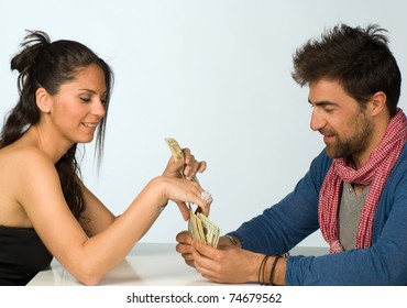 Couple  Agreeing On Sharing Money, Financial Concept