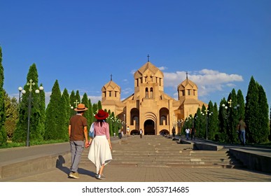 Couple Being Impressed with The Yerevan Cathedral, Located in the Central District of Yerevan, Armenia