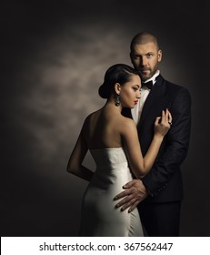 Couple In Black Suit And White Dress, Rich Man And Fashion Woman