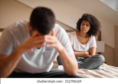 Couple Breaking Up After An Argument In Bedroom.