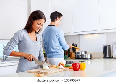 Couple Cooking Healthy Food In Kitchen Lifestyle Meal Preparation