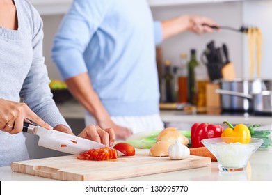 Couple Cooking Healthy Food In Kitchen Lifestyle Meal Preparation