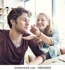 Couple Dating Dessert Restaurant Eating Concept