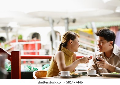 Couple dining in cafe
