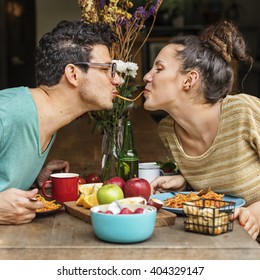 Couple Eating Food Feeding Sweet Concept