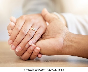 .Couple Engagement With Hands Holding And Presenting A Diamond Ring For A Save The Date Announcement. Love, Hope And Trust Between A Man And Woman With Jewelry Ready For A Future Wedding Celebration