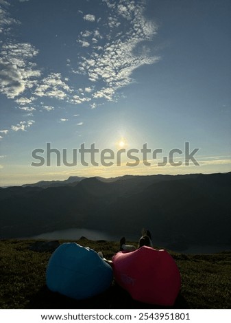 Similar – Image, Stock Photo Midnight sunbath by the fjord