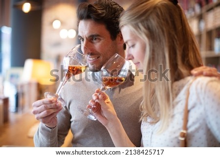 couple enjoying and drinking wine at tasting Zdjęcia stock © 