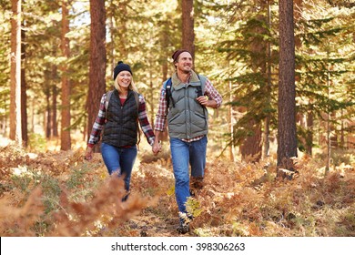 Couple enjoying hike in a forest, California, USA