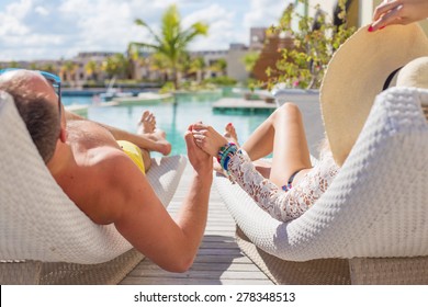 Couple enjoying vacation in luxury resort