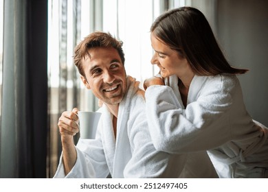 Couple enjoying wellness weekend and spa. Happy people relaxing and spending quality time together - Powered by Shutterstock