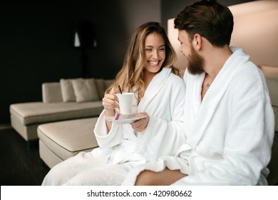 Couple enjoying wellness weekend and spa