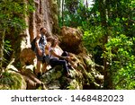 Couple exploring in the lush Lamington National Park, Queensland, Australia