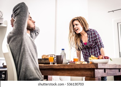 Couple fight hard in the morning - Shutterstock ID 536130703