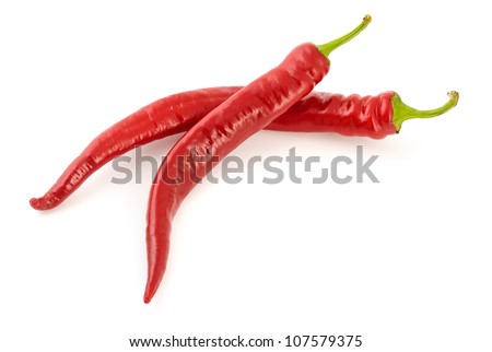 Couple of fresh hot chili peppers on white background with soft shadow