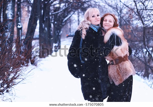 Couple Girl Winter Lesbian Snow Stock Photo Edit Now 575070805