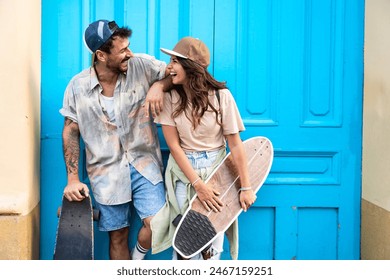 Couple goals. Simple living. Freedom as lifestyle. Young couple enjoying outdoor and sunset. Having fun on nice weather. Man and woman, hipsters, generation Z with cool attitude. - Powered by Shutterstock