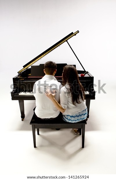 Couple Grand Piano 1 White Shirt Stock Photo Edit Now 141265924