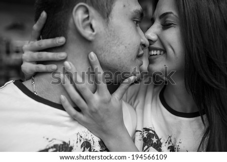 Similar – Happy young couple in love smiling under duvet cover