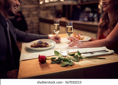 Couple have romantic evening in restaurant 