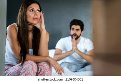 Couple Having Arguments Sexual Problems Bed Stock Photo 2109604301