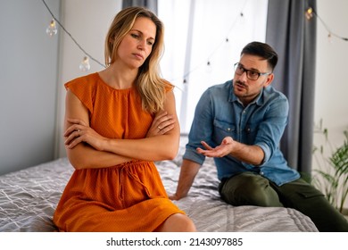 Couple Having Problems In Relationship Due To Infidelity. Marriage Difficulties Divorce Concept.