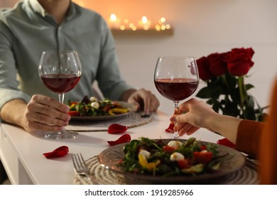 Couple Having Romantic Dinner At Home, Closeup