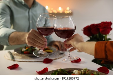 Couple Having Romantic Dinner At Home, Closeup