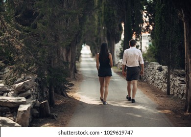 Couple Having A Walk In Nature.Making A Company.Stress Free,freedom Feeling.Happiness And Mindfulness.Serene Relationship.Soul Mates.Best Friends Hanging Out.Deep Conversation